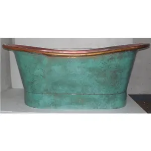 Bañera de cobre grande antigua de pátina de color Bañera martillada independiente vintage