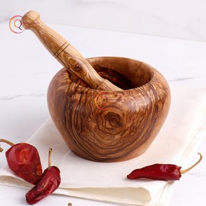 Juego de mortero y Maja de madera hecho a mano, trituradora de hierbas de madera con clase con herramienta de cocina y hogar de gran calidad para moler especias - Product Image 3