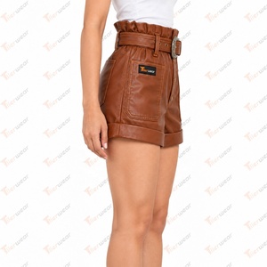 Pantalones cortos de cuero genuino para mujer Tiierwear, pantalones cortos de piel de cordero auténtica de cintura alta, pantalones cortos de cuero informales a la moda para mujer - Product Image 5