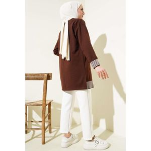 Tunique Rayée Côtelée à Poches Kangourou Marron - Product Image 2