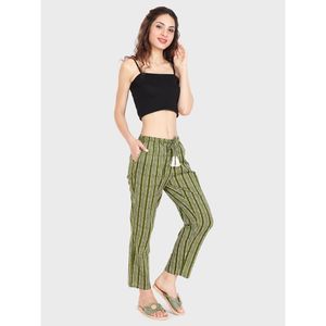Pantalon de pyjama Evolve pour femme en coton imprimé, coupe décontractée, avec fermeture boutonnée et poches, vêtement d'intérieur doux en tissu tissé, couleur olive - Product Image 3