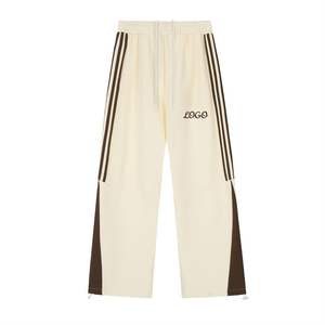 Pantalones de chándal de pierna ancha de algodón de peso pesado para hombre, ropa de calle con estampado de rayas en 3D, pantalones acampanados holgados altos, patrón apilado oscuro - Product Image 6