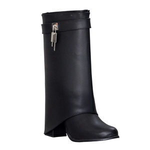 Bottines noires pour femme à talon épais, élégantes et carrées - Product Image 1
