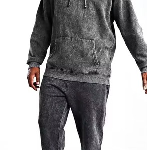 Custom Logo Printed Winter Flare Hooded Mens 2 in 1 Streetwear Tracksuit 100 <b>Cotton</b> <b>Raw</b> Hem Flared Sweatpants Acid Washed - Product Image 5