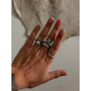 Kingman Turquoise & Platinum Thunderbird <b>Ring</b> with Bezel Setting <b>Statement</b> Shape Smooth Cut Everyday Wear by Delayne Reeves - Product Image 2