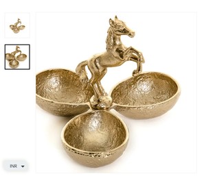 Bol décoratif en métal doré Design de cheval Pièce maîtresse polyvalente Décoration de table de luxe fonctionnelle pour le service Présentoir de rangement - Product Image 2