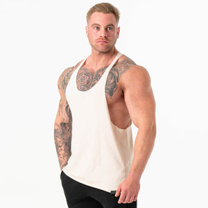 Camiseta sin mangas de entrenamiento para hombre, tela de algodón suave, OEM, Etiqueta Privada, ajuste muscular, transpirable, entrenamiento físico, suministro a granel, chaleco Stringer - Product Image 4