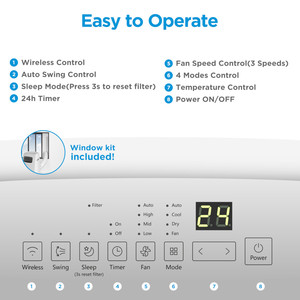 เครื่องปรับอากาศพกพาอัจฉริยะ 9000 BTU พร้อม WiFi รองรับ R290 ควบคุมผ่านแอพและเสียง 3-in-1 ฟังก์ชั่นทำความเย็น ลดความชื้น และเป็นพัดลม สำหรับห้องขนาดไม่เกิน 18 ตร.ม. - Product Image 6