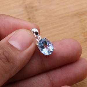 Blue Topaz Sterling Silver Pendant Necklace Handmade Gemstone Jewelry November Birthstone <b>Gift</b> For Women - Product Image 4