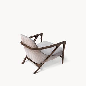 Fauteuil de salon moderne de luxe en teck massif, avec accoudoirs capitonnés à motif losanges, canapé individuel rembourré pour salon et hôtel - Product Image 6