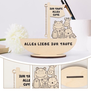 Pafu Baby Shower Baptême Cadeau Belle Animal En Bois Décoration Pinces À Billets À La Main En Bois Naturel Bateau Porte-<span class=keywords><strong>Argent</strong></span> pour gifs - Product Image 4