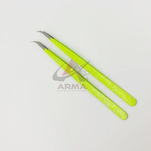 Pinzas de aislamiento de 45 grados con purpurina amarilla neón, pinzas puntiagudas para extensión de pestañas de acero inoxidable sostenible - Product Image 3