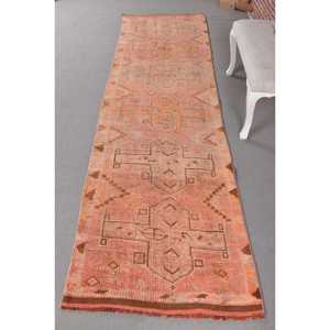Turkish Rug, 0.2x10.8 ft <b>Runner</b> Vintage Rug, Herki <b>Red</b> Brown Floral Rug - Product Image 1