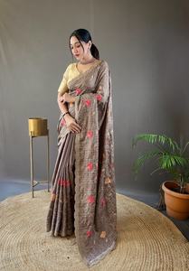 ผ้าไหมทัสซาร์ทันสมัยที่มีการเย็บปักถักร้อยทำงานส่าหรีผู้หญิงแฟชั่นผู้ผลิตและผู้จำหน่ายจากอัตราขายส่ง - Product Image 4