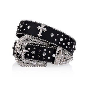 Ceinture de taille vintage de haute qualité Nouveau style Western Design avec symbole de croix de perle et boucle en alliage de strass - Product Image 2