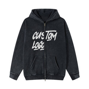 Sudadera con Capucha de Corte Regular, Diseño de Bordado con Apliques Personalizados, Lavado Ácido, Cierre con Cremallera, Impresión Digital con Tu Texto o Logotipo - Product Image 1