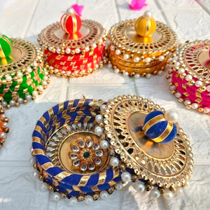 Gota Patti Embellished Round <b>Gift</b> Baskets Luxury Packaging <b>for</b> Festive <b>Gifts</b> Indian Wedding Favor <b>Boxes</b> <b>for</b> Graduation Occasions - Product Image 1
