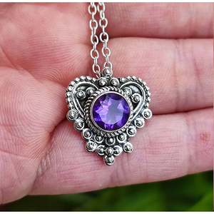 Collier pendentif en argent sterling et améthyste naturelle fait main, pierre précieuse violette, cadeau pour maman, anniversaire, Noël - Product Image 3
