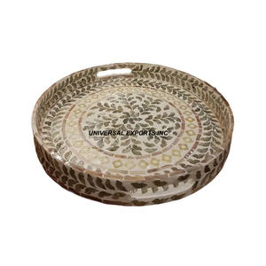 Bandeja de madera de lujo para chocolate, plato de mesa de diseño de nácar, forma redonda, bandeja de madera de lujo para servir - Product Image 1