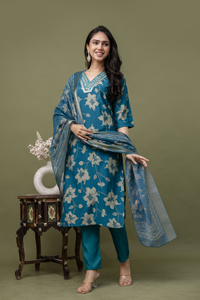 Tissu Vatican pour femme de qualité supérieure Kurti Set Three-Piece Chanderi Zari Digital Printed Dupatta Hand Work - Product Image 4
