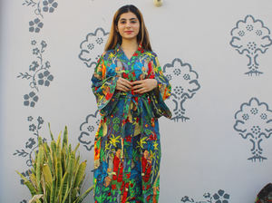 Kimono de algodón 100% hecho a mano con estampado floral bohemio de herencia india con bolsillos de corbata de cintura con abertura, Kimono informal con estampado de pantalla - Product Image 2