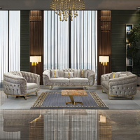 Juego de Sofás Personalizables con Botones Tapizados, 7 Plazas, Sofás Modernos para Sala de Estar, Acabado Dorado de Lujo en Venta