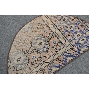 พรมขนสัตว์สีเบจสีฟ้า1.5ft วินเทจทำด้วยมือตุรกีพื้นที่ขนาดใหญ่แบบแอบสแตรกต์สี่เหลี่ยมมุมฉากสำหรับห้องโถง - Product Image 5