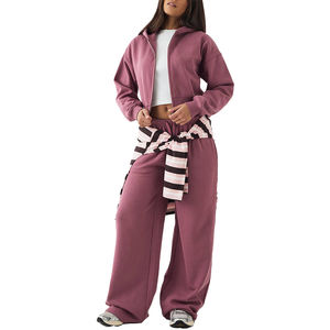 Ventes en gros de sweats à capuche à fermeture éclair intégrale pour femmes, style streetwear, avec logo personnalisé, en tissu délavé à l'acide, à épaules tombantes, couleur rose vif, pour l'hiver - Product Image 4