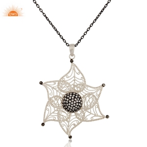 Pendentifs épais en Zircon blanc, lot de 3 pièces, collier avec filigrane de fleurs, en argent Sterling 925, vente en gros - Product Image 3