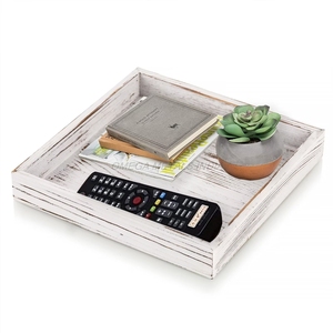 Juego de bandejas de madera de buena calidad en elegante color blanco con forma redonda y diseño decorativo perfecto para decorar y servir el hogar - Product Image 4