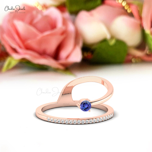 Bague de mariée en or massif 14K de haute qualité 0.10 TCW cadeau d'anniversaire de tanzanite naturelle à la main bague de mariage et de fête en gros - Product Image 1