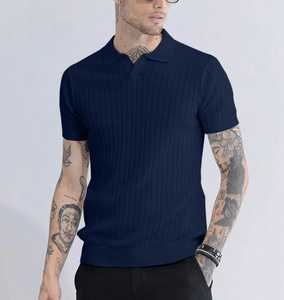 Polo de Golf de Manga Corta con Cuello Tipo Johnny de Secado Rápido para Hombre, Servicio OEM, Pique 50% Algodón/50% Poliéster 220 GSM - Product Image 3