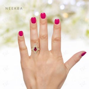 Anillo de compromiso de rubí cultivado en laboratorio de forma ovalada de 6*8mm estilo Art Deco vintage hecho a mano anillo de bodas chapado en oro y plata 925 - Product Image 6