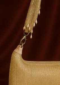 Luxury <b>Gold</b> Beaded Fringe Shoulder <b>Bag</b> for <b>Women</b>, Handcrafted Bridal & Party Purse, Long Bead Tassels and Statement Handle - Product Image 2