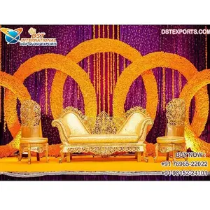 完美婚礼哈尔迪活动装饰沙发套装巴基斯坦婚礼金色沙发套装迷人婚礼舞台王公沙发套装