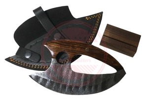 Mango de madera, venta al por mayor, cuchillo Ulu de hoja fija de acero de Damasco con Funda de cuero, cuchillos Ulu personalizados - Product Image 3