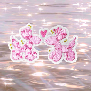 Parche Termoadhesivo de Perro de Doble Globo Rosa para Ropa y Bolsos - Product Image 1