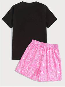 ชุดเสื้อผ้า2ชิ้นสำหรับทั้งชายและหญิงชุดเสื้อยืดและกางเกงขาสั้นผ้าฝ้ายทรงโอเวอร์ไซส์สำหรับ100% ออกแบบได้ตามที่ต้องการ - Product Image 5