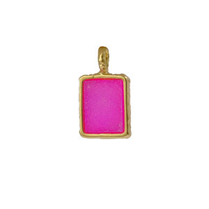 Pendentif Quartz Druzy Rose avec Lunette Rectangle Plaqué Or Texturé Charme Gras pour Bijoux de Déclaration et Fournitures de Bricolage en Gros - Product Image 1