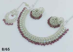 Latest Indian Jewelry Traditional <b>Silver</b> <b>Plated</b> Motipearl With Jumkha Earring and Maagtika Combo Necklace Set for Women - Product Image 6