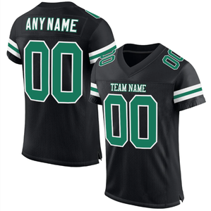 Camiseta de fútbol americano personalizada, negra y verde, con cuello en V, manga corta, malla transpirable, estampado sublimado, nombre del equipo, cualquier nombre 00 - Product Image 1