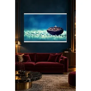Impression sur toile de grains de café Fida avec gouttes d'eau sur fond bleu - Product Image 2