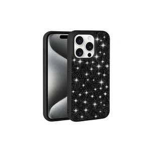 Étui en silicone souple de luxe pour iPhone 15 Pro Max, avec strass en forme de diamant lilas, design suspendu et effet scintillant - Product Image 4