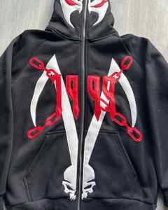 Venta al por mayor Oversize Distressed Vintage Full Face Hoodie con cremallera Custom Print Men's Hoodies y sudaderas - Product Image 3