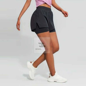 Double Layer Sport Shorts High Waist <b>Elastic</b> Quick Dry Solid Color Shorts Knitted 100% Spandex Polyester Tight Shorts Unisex - Product Image 5