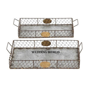 Ensemble de deux plateaux de service galvanisés faits à la main, vente à chaud de vaisselle de luxe en forme de rectangle, plateau de service en métal en gros de table - Product Image 1