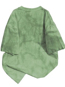 Ensemble 2 pièces décontracté en coton vert tie-dye avec t-shirt à col rond et short, personnalisable avec impression et délavage acide, 100 % coton respirant pour l'automne - Product Image 2