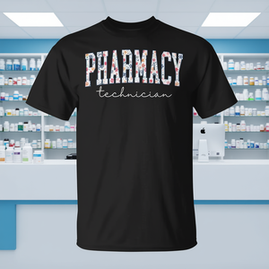 T-shirt floreale per il riconoscimento del tecnico farmaceutico, regalo professionale per farmacista con stampa floreale - Product Image 3