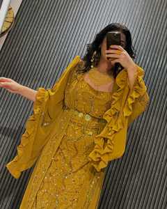 Vestido de Noche Kaftan Musulmán Tradicional Marroquí 2025, Satinado, Largo hasta el Suelo, Elegante, Estilo Fiesta, Estampado Floral, Hermoso y Natural - Product Image 1