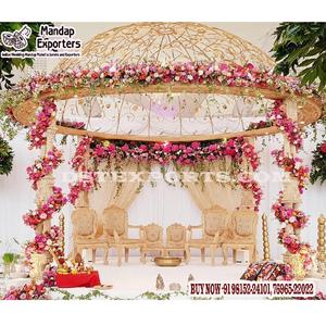Mandap de doble Polo de gran boda con cúpula Pilar gemelo Mandap de fibra de estilo moderno Mandap de doble Polo Maharani Mandap con cúpula - Product Image 1